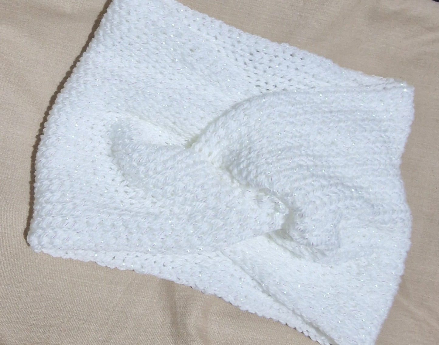 White glittery twist earwarmers